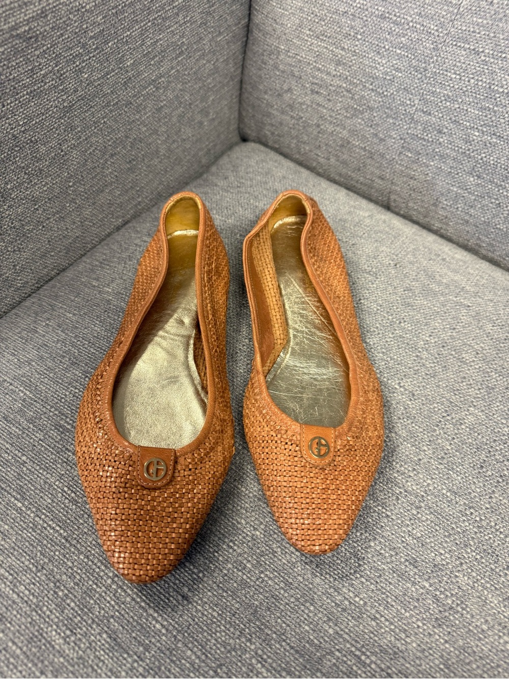 Giorgio Armani Woven Pointed Toe Ballet Flats - Brown 37